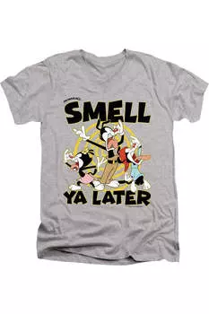 Футболка / футболка из хлопка премиум-класса с коротким рукавом и V-образным вырезом для взрослых Animaniacs Smell Ya Later Gildan, цвет athletic heather