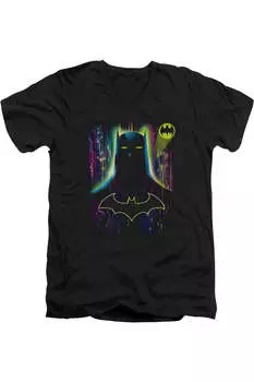 Футболка/футболка из хлопка премиум-класса с коротким рукавом и V-образным вырезом для взрослых Batman Knight Lights Gildan, черный