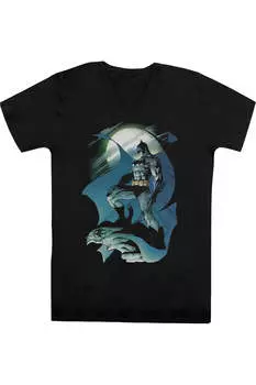 Футболка/футболка из хлопка премиум-класса с коротким рукавом и V-образным вырезом для взрослых Batman Glow Of The Moon Gildan, черный