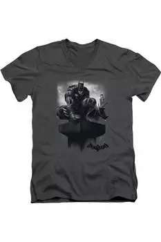 Футболка/футболка из хлопка премиум-класса с коротким рукавом и V-образным вырезом для взрослых Batman Arkham Knight Gildan, цвет charcoal