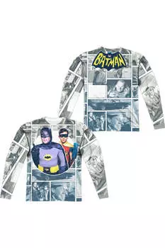 Футболка / футболка с длинным рукавом для взрослых из полиэстера Batman Classic Tv 60s Panels (принт спереди/сзади) Gildan, белый