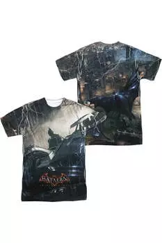 Футболка / футболка с коротким рукавом для взрослых из полиэстера Batman Arkham Knight Into The Night (принт спереди/сзади) Gildan, белый