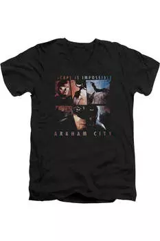 Футболка / футболка с коротким рукавом и V-образным вырезом для взрослых Batman Arkham City Escape Is Impossible Gildan, черный