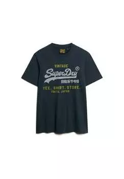 Футболка - футболка vi heritage casual tee хлопок круглый вырез логотип однотонная Superdry., синий