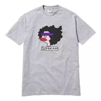 Футболка fw17 gonz tee heather grey sausage mouth cartoon short sleeve gray Supreme, серый