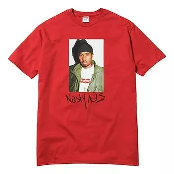 Футболка fw17 nas tee red character printing short sleeve Supreme, красный