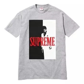 Футболка fw17 scarface split heather grey tee Supreme, серый