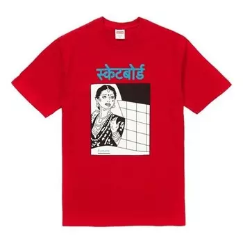 Футболка fw18 bombay tee red character printing short sleeve Supreme, красный