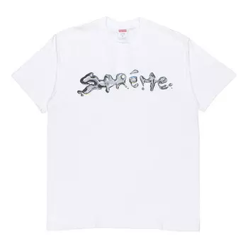 Футболка fw18 liquid tee white silver logo short sleeve Supreme, белый