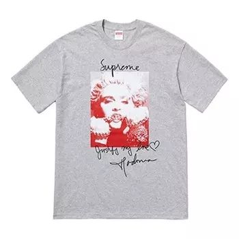 Футболка fw18 madonna tee heather grey printing short sleeve gray Supreme, серый