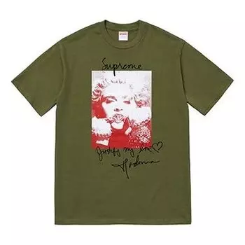 Футболка fw18 madonna tee olive printing short sleeve olive green Supreme, зеленый