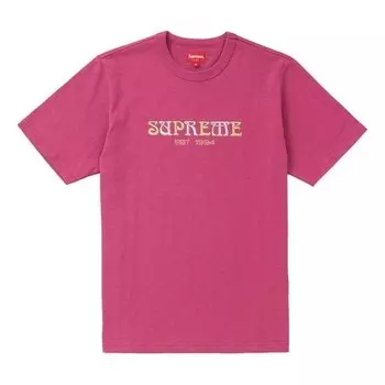 Футболка fw18 nouveau logo tee dark magenta logo tee Supreme, красный