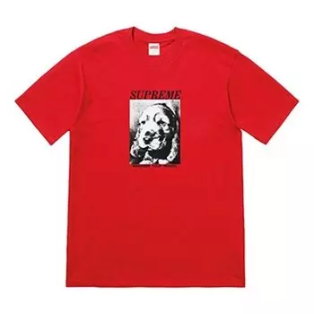 Футболка fw18 remember tee red puppy sketch printing short sleeve Supreme, красный