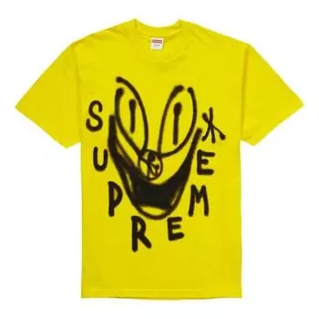 Футболка fw18 smile tee yellow graffiti smiling face printing short sleeve yellow Supreme, желтый