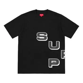 Футболка fw18 stagger tee black alphabet logo short sleeve Supreme, черный