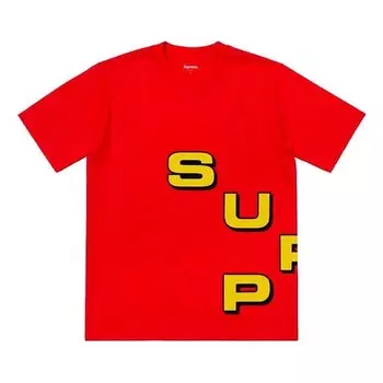 Футболка fw18 stagger tee red alphabet logo short sleeve Supreme, красный