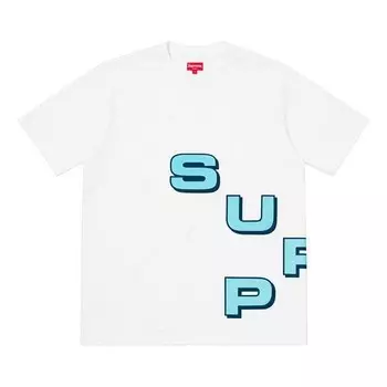Футболка fw18 stagger tee white alphabet logo short sleeve Supreme, белый