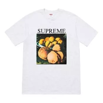 Футболка fw18 still life tee ash grey alphabet printing short sleeve gray white Supreme, серый