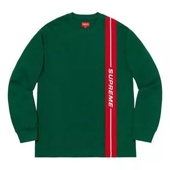 Футболка fw18 vertical logo stripe ls top dark green logo tee Supreme, зеленый