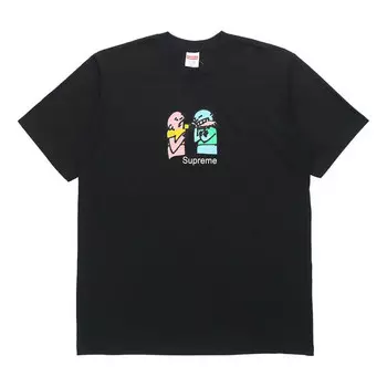 Футболка fw19 week 17 bite tee cartoon graffiti printing short sleeve black Supreme, черный