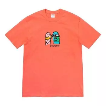 Футболка fw19 week 17 bite tee cartoon graffiti printing short sleeve orange Supreme, оранжевый