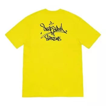 Футболка fw19 week 17 bridge tee graffiti printing short sleeve yellow Supreme, желтый