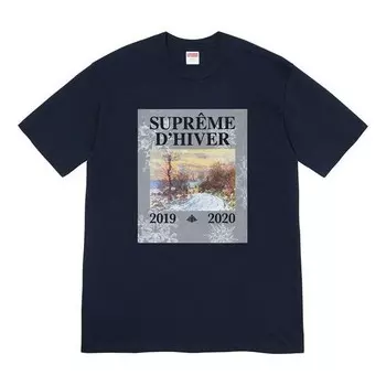 Футболка fw19 week 17 dhiver tee winter scene printing short sleeve navy blue Supreme, синий