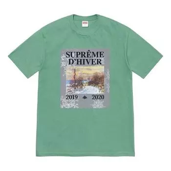Футболка fw19 week 17 dhiver tee winter scene printing short sleeve gray green Supreme, зеленый