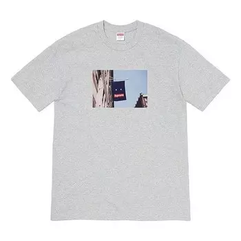 Футболка fw19 week 1 banner tee short sleeve gray Supreme, серый