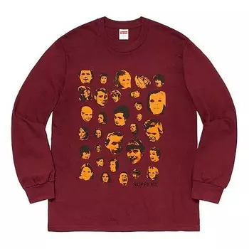 Футболка fw19 week 1 faces l/s tee human face printing long sleeves red Supreme, красный