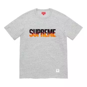Футболка fw19 week 1 flame s/s top logo short sleeve gray Supreme, серый