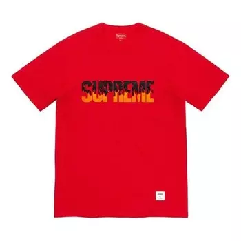 Футболка fw19 week 1 flame s/s top logo short sleeve red Supreme, красный