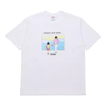 Футболка fw19 week 1 heaven and earth tee printing short sleeve white Supreme, белый