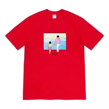 Футболка fw19 week 1 heaven and earth tee printing short sleeve red Supreme, красный