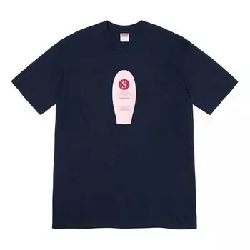 Футболка fw19 week 1 super cream tee short sleeve navy blue Supreme, синий