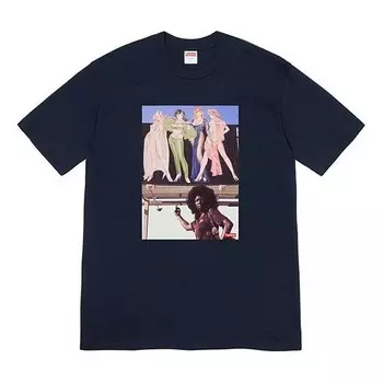 Футболка fw19 week 7 american picture tee usa photo printing short sleeve navy blue Supreme, синий