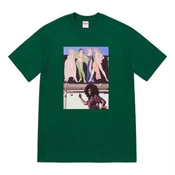 Футболка fw19 week 7 american picture tee usa photo printing short sleeve green Supreme, зеленый