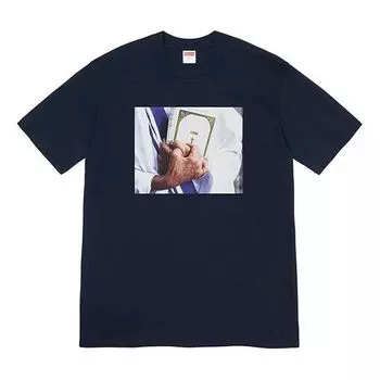 Футболка fw19 week 7 bible tee printing short sleeve navy blue Supreme, синий