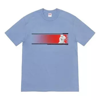 Футболка fw19 week 7 were back tee printing short sleeve blue gray Supreme, серый