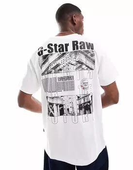 Футболка G-Star oversize белого цвета с принтом штрих-кода на груди и спине