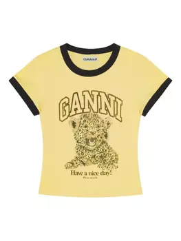 Футболка GANNI с леопардовым принтом, желтый