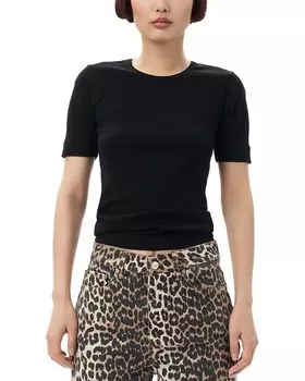 Футболка GANNI в рубчик с короткими рукавами, черный