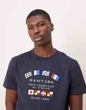 Футболка GANT с принтом логотипа флага США темно-синего цвета