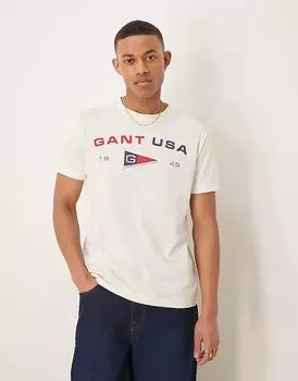 Футболка GANT с принтом логотипа флага США кремового цвета