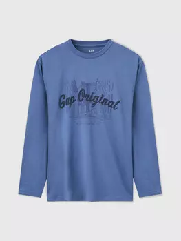 Футболка Gap с длинными рукавами и принтом, серо-синий