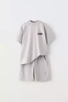 Футболка garment dye и шорты-бермуды комбинированные ZARA, серый