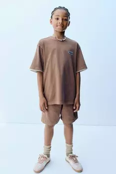 Футболка garment dye и шорты-бермуды комбинированные ZARA, коричневый