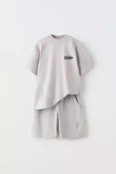 Футболка garment dye и шорты-бермуды комбинированные ZARA, серый