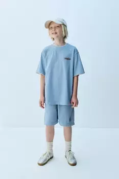 Футболка garment dye и шорты-бермуды комбинированные ZARA, средне-синий