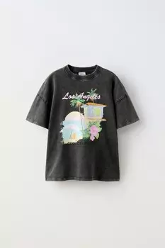 Футболка гавайи ZARA, темный антрацит